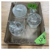 CLEAR GLASS LIDDED POWDER OR TRINKET JARS SEE DET