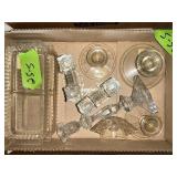 CLEAR GLASSWARE: CANDLESTICKS, DIVIDED DISHES
