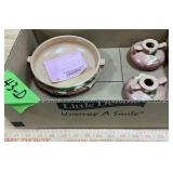 ROSEVILLE SNOWBERRY PINK CANDLEHOLDERS+ BOWL