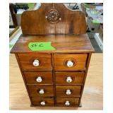 WOODEN 8-DRAWER SPICE BOX W PORCELAIN KNOBS
