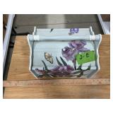 WOODEN HANDPAINTED SEWING BOX WITH IRIS/BUTTERFLY