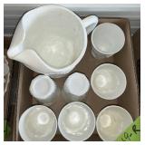 INDIANA HARVEST GRAPE MILK GLASS PITCHER SET