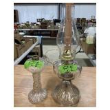 VINTAGE CLEAR GLASS KEROSENE/OIL LAMPS X2