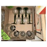 FOOTED GLASSWARE: GREEN AND BLACK FOOTED