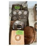 BAKING PANS; FLOUR CANISTER WITH GREEN STAMPS