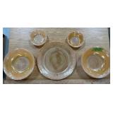 FIRE KING PEACH LUSTRE BOWLS AND PLATE X5