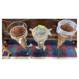 CONE SHAPE WICKER BASKETS IN METAL STANDS X3