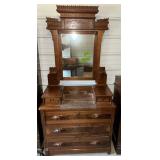 VICTORIAN WALNUT MARBLE-TOP DRESSER WITH MIRROR