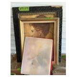 OIL PAINTING OF WOMAN WITH DAMAGED FRAME, ETC
