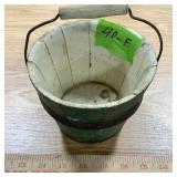GREEN WOODEN STAVE BERRY BUCKET:MISSING BOTTOM BAN