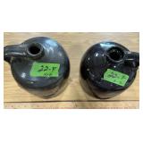 BROWN STONEWARE BEEHIVE STYLE GLAZED JUGS X2