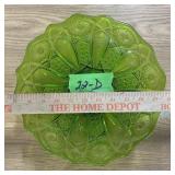 GREEN PRESSED GLASS CAKE STAND