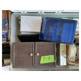 STORAGE TUB WITH CHRISTMAS PAPER, PHOTO BOXES