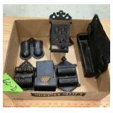 BLACK CAST IRON +METAL WALL HANGING MATCH HOLDERS