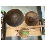 WOODEN BOWLS, HAND-CARVED LARGE SPOON