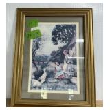 GIRLS AND GEESE IN GOLD COLORED FRAME