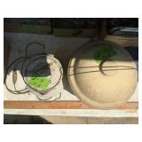 2 STONEWARE POTS W METAL BALE, SMALLER GLAZED