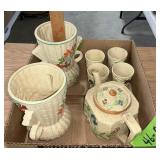 MADE IN JAPAN BASKETWEAVE VASES, PITCHER, CUPS