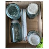 BLUE JARS ï¿½ 3 BALL, 1 ATLAS WITH LIDS AND WATER