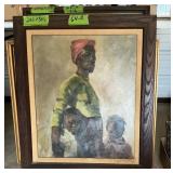 OIL PAINTING OF WOMAN WITH CHILDREN IN RUSTIC FRAM