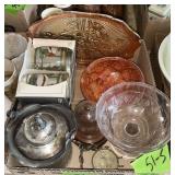 IRIS CARNIVAL GLASS PLATTER, DUCK GLASSES, FROSTED