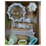 OPALESCENT GLASS, HOBNAIL FAN VASES, ETC SEE DET