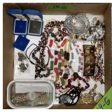 COSTUME JEWELRY: NECKLACES, PINS,18K GOLD INLAID..
