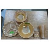 FIRE KING PEACH LUSTRE ASHTRAY, BOWLS, VASE/TUMBLR