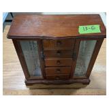 WOOD JEWELRY BOX WITH DRAWERS, HAS SOME JEWELRY IE