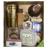 FOLDING MEASURING STICK, BRASS BUCKET, TRIVETS