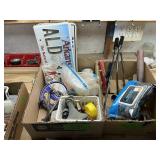GARDEN TOOLS, LICENSE PLATES 2 BOXES MISC