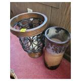 Wood and Metal Candle Holder with Glass Vase