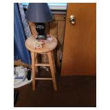 Wooden Stool with Decorative Top and Lamp