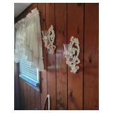 Wall-Mounted Decorative Sconces, Clock, and Framed