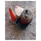 Metal Canister, Plastic Cone, and Fuel Jug Set