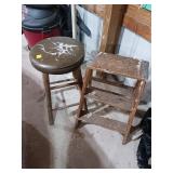 Wooden Stool and Three-Step Ladder