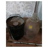 Metal Container With Lid and Glass Jug