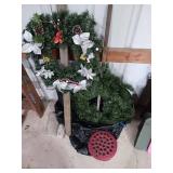 Artificial Holiday Wreaths and Metal Tree Stand