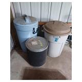 Three Storage Cans Containing Bird Seed