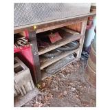Wooden Work Bench With Contents
