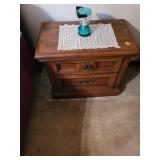 Wooden Two-Drawer Nightstand with Brass Pulls