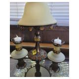 Metal Lamp and Two Matching Candle Holders