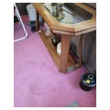 Glass-Top Wood Console Table With Lower Shelf