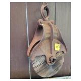 Cast Iron Pulley with Wooden Wheel
