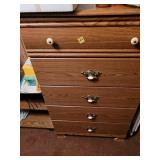 Wooden Five-Drawer Chest with Brass Hardware