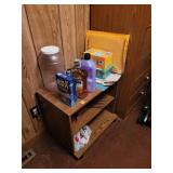 Wooden Side Table With Miscellaneous Items