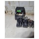 Plastic Step Stool and Assorted Boots