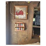 Framed Embroidery Art and Wooden Spice Rack