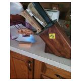 Wood Knife Block Set with Alaska Ulu Knife