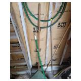Wooden Handle Garden Rake and Hose